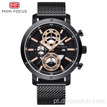 MINIFOCUS masculino luxo malha pulseira negócios quartzo relógios de alta marca esporte militar relógio de pulso homem relogio masculino 0190